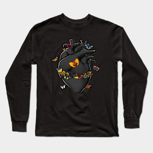 Hurting Black Heart Butterfly by Tobe Fonseca Long Sleeve T-Shirt